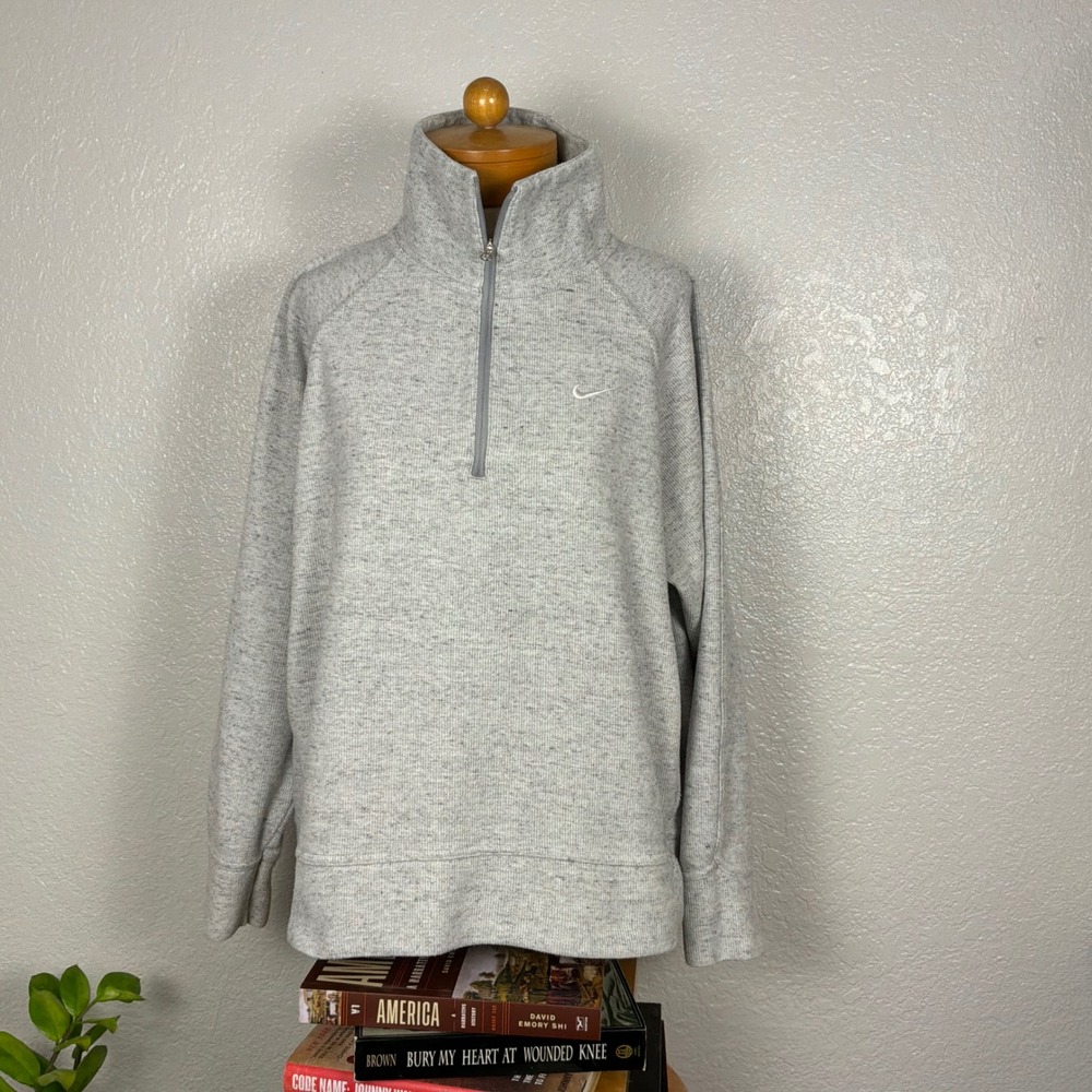 Nike Quarter Zip Pullover Women Large Gray Excellent Athletic Fleece